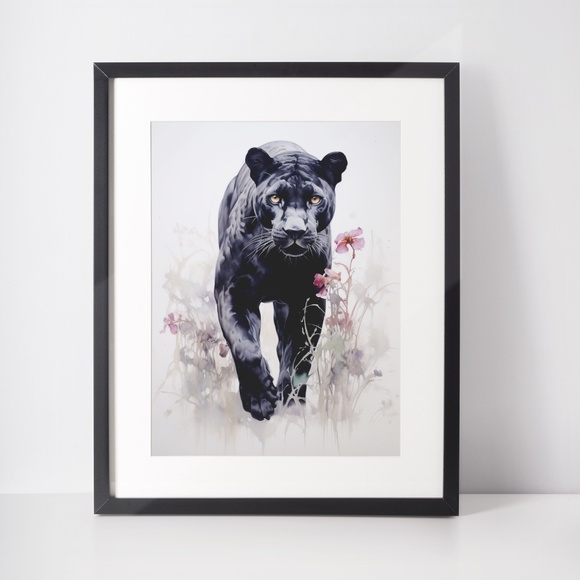 Watercolor Black Jaguar Wall Art Print Unframed - Majestic Jungle Elegance - Picture 2 of 6